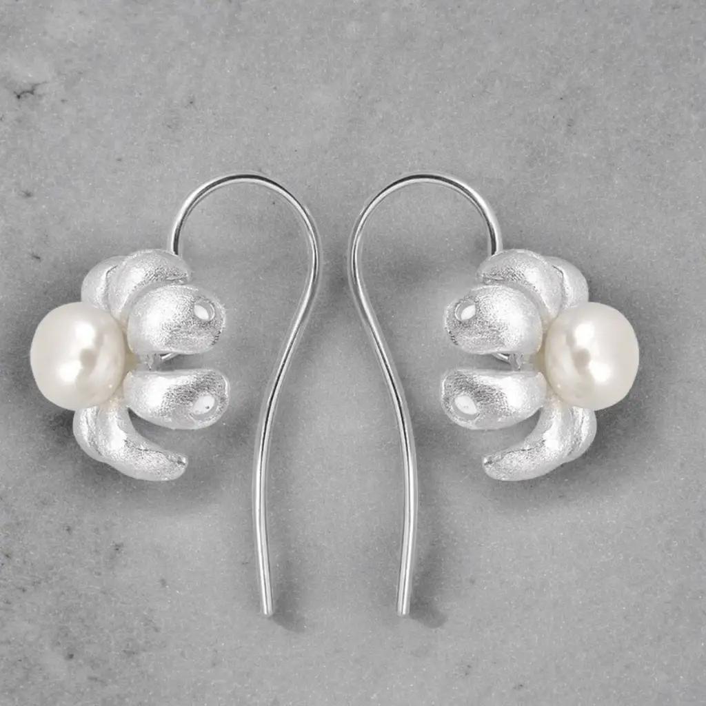 MadamLili 925 sterling zilveren botanische oorbellen met zoetwaterparels. - Afbeelding 5